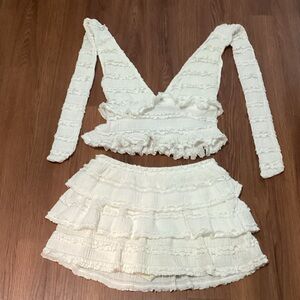 SHEIN Cream Layered Mini Skirt and cropped halter top
